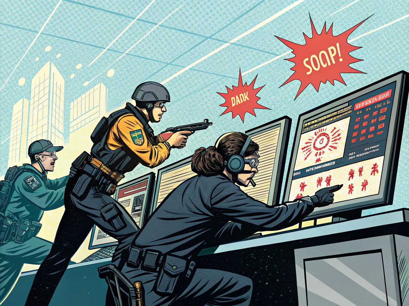 A dynamic image of a red team conducting a simulated attack on a corporate network, emphasizing the strategic thinking and coordination required to bypass security controls.